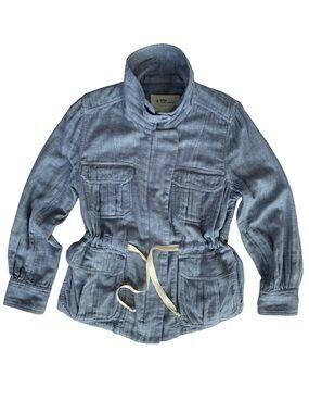 ISABEL MARANT ETOILE PALE BLUE LINEN CUTE SPRING UTILITY JACKET MEDIUM